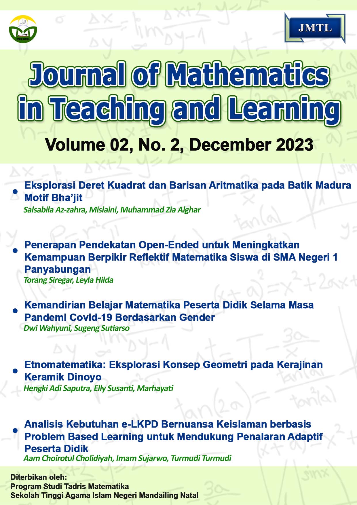 View Vol. 2 No. 2 (2023): Journal of Mathematics in Teaching and Learning - December 2023